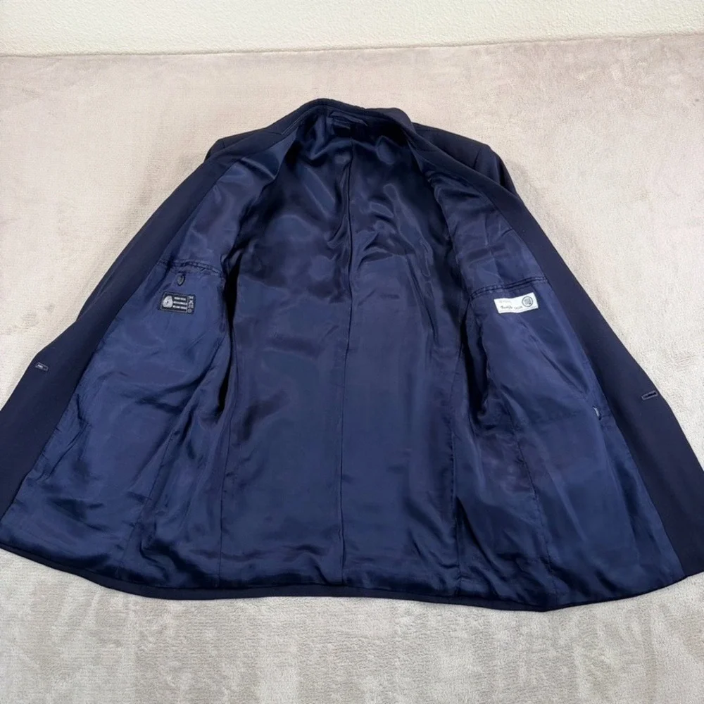 Vintage Tessuto Marzotto Italia Double Breasted Blazer Sport Coat Navy Men 40L